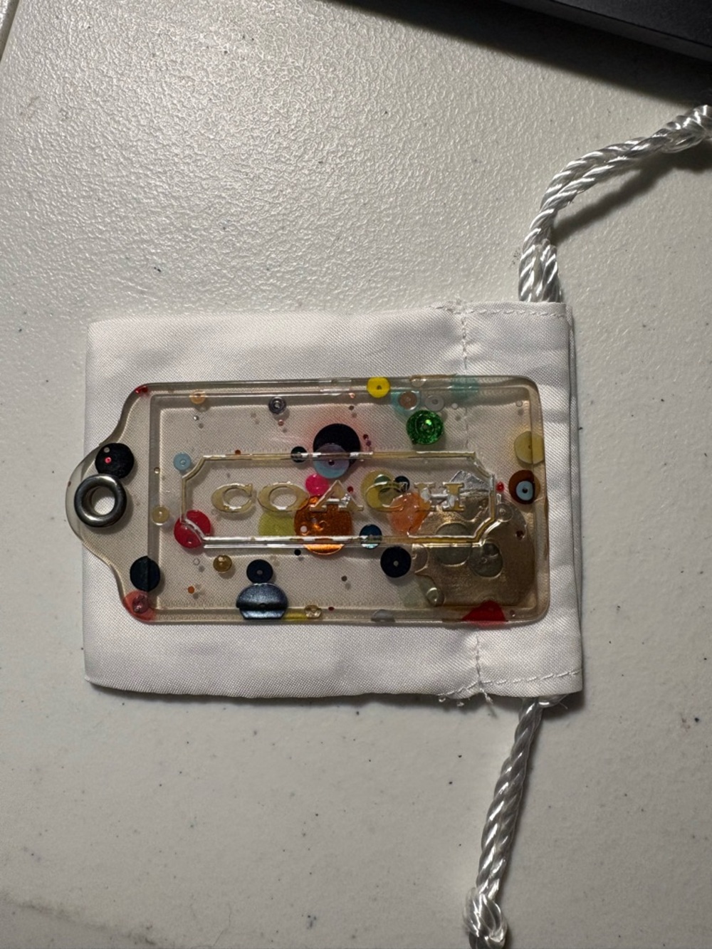 Coach Poppy XL Metallic Confetti Lucite Hangtag EUC